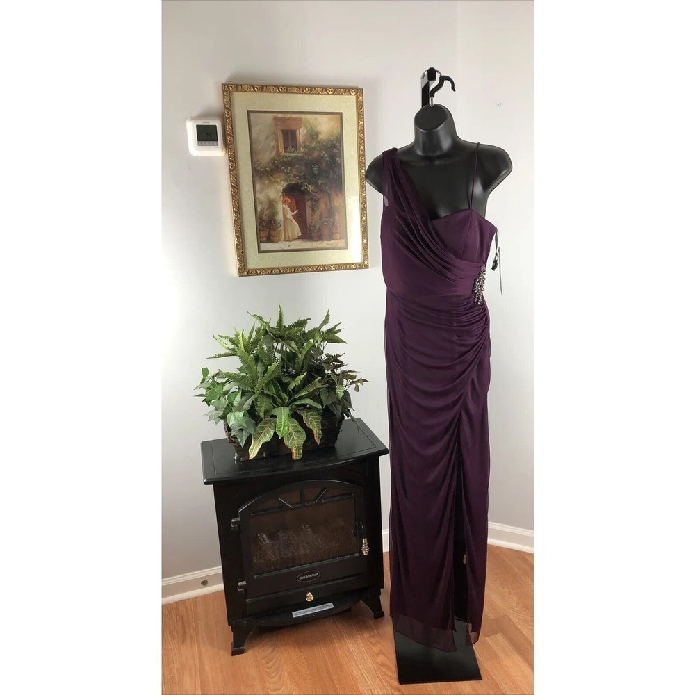 Onyxβ Nite Dress Women's 6 Embellished Off Shoulder Maxi With Rhinestones Purple